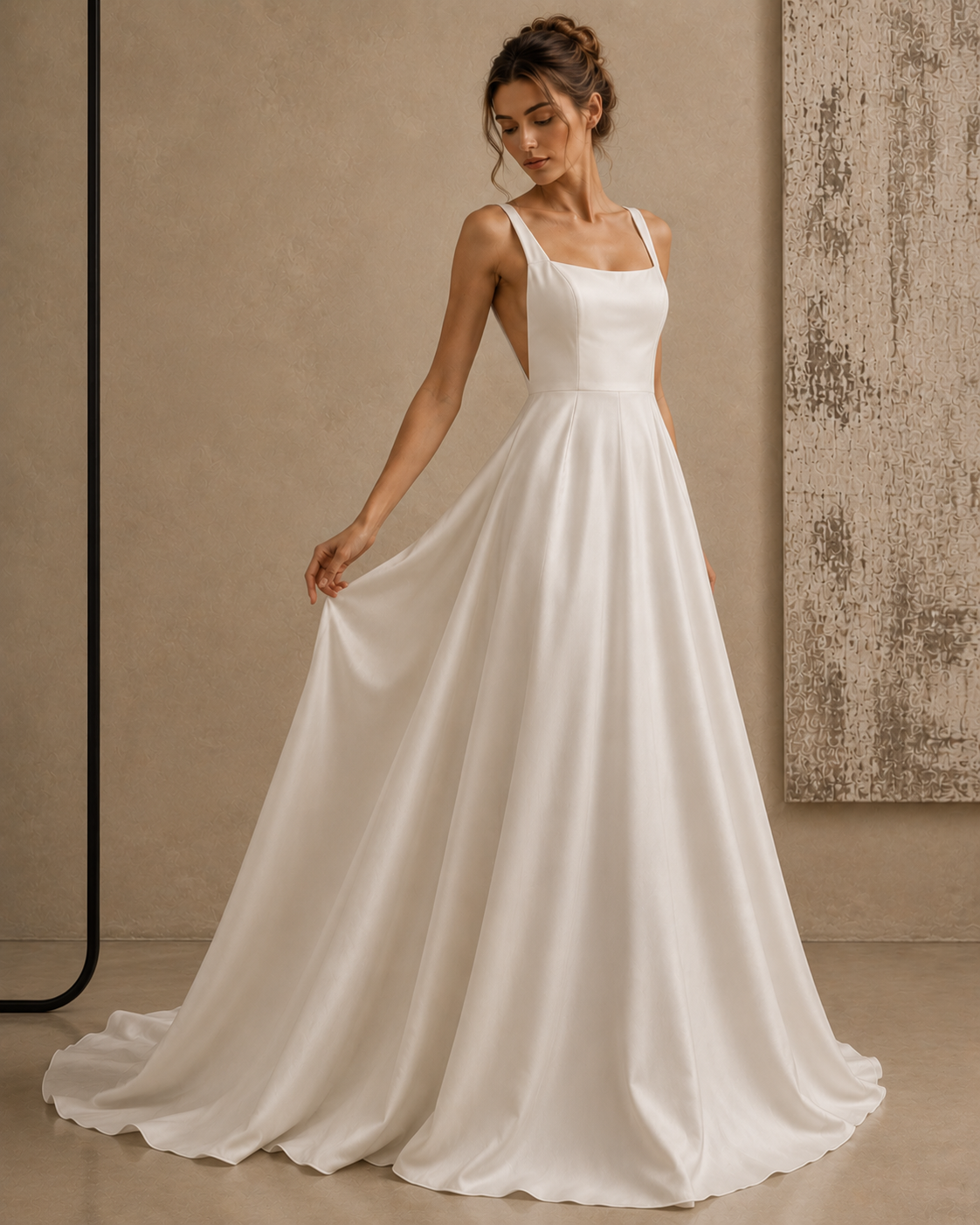 Ethereal Open-Back Satin Bridal Gown - Minimalist Couture Elegance