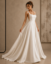 Ethereal Open-Back Satin Bridal Gown - Minimalist Couture Elegance