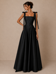 Midnight Ribbon Couture Gown - Elegant Satin Black Evening Dress