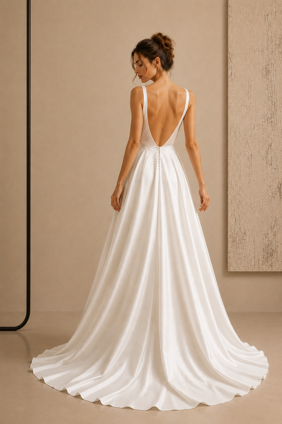 Ethereal Open-Back Satin Bridal Gown - Minimalist Couture Elegance