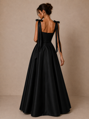 Midnight Ribbon Couture Gown - Elegant Satin Black Evening Dress