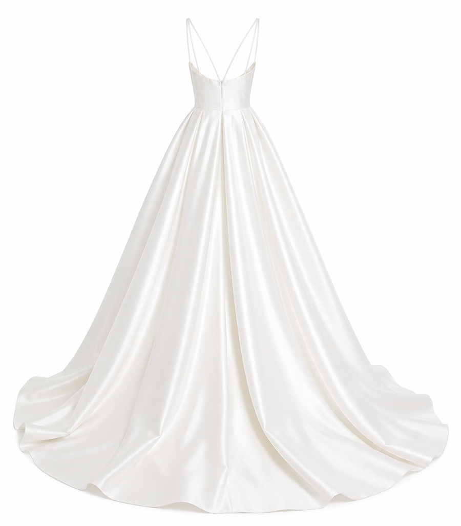 Celestial Satin Bridal Gown - Minimalist Open-Back Wedding Dress