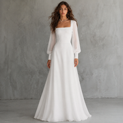Celestia Whisper Bridal Gown - Minimalist Flowing Long Sleeve Wedding Dress