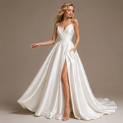 Celestial Satin Bridal Gown - Minimalist Open-Back Wedding Dress