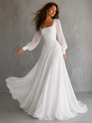 Celestia Whisper Bridal Gown - Minimalist Flowing Long Sleeve Wedding Dress