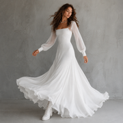Celestia Whisper Bridal Gown - Minimalist Flowing Long Sleeve Wedding Dress