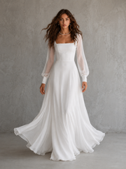 Celestia Whisper Bridal Gown - Minimalist Flowing Long Sleeve Wedding Dress