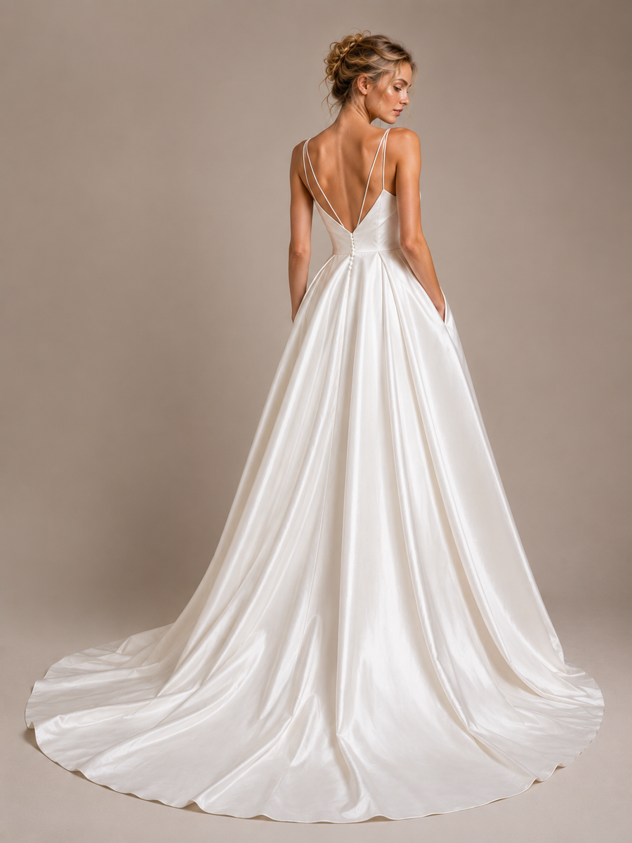 Celestial Satin Bridal Gown - Minimalist Open-Back Wedding Dress
