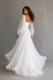 Celestia Whisper Bridal Gown - Minimalist Flowing Long Sleeve Wedding Dress