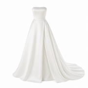 Pearl Satin Strapless Bridal Gown - High Slit Convertible Train Wedding Dress
