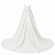 Pearl Satin Strapless Bridal Gown - High Slit Convertible Train Wedding Dress