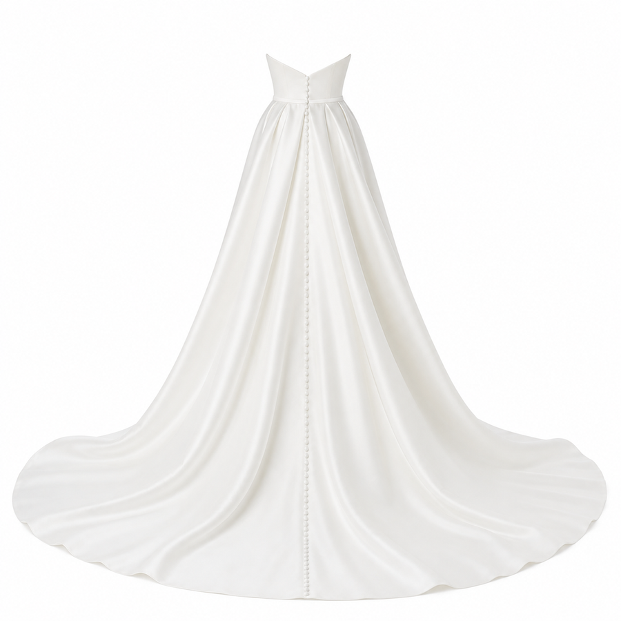Pearl Satin Strapless Bridal Gown - High Slit Convertible Train Wedding Dress