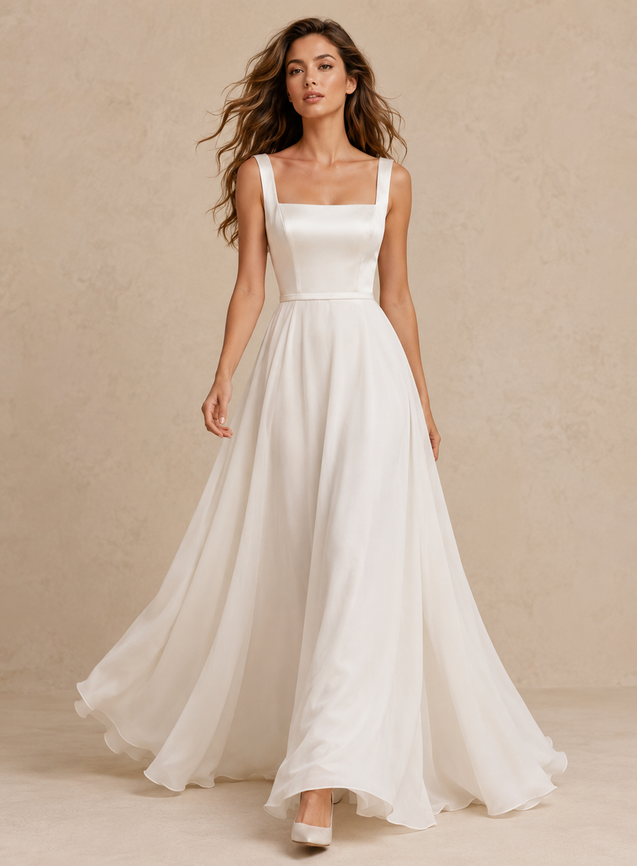 Étoile Lumière Bridal Gown - Minimalist Satin Bodice Chiffon Wedding Dress