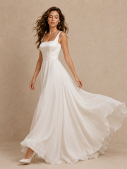 Étoile Lumière Bridal Gown - Minimalist Satin Bodice Chiffon Wedding Dress