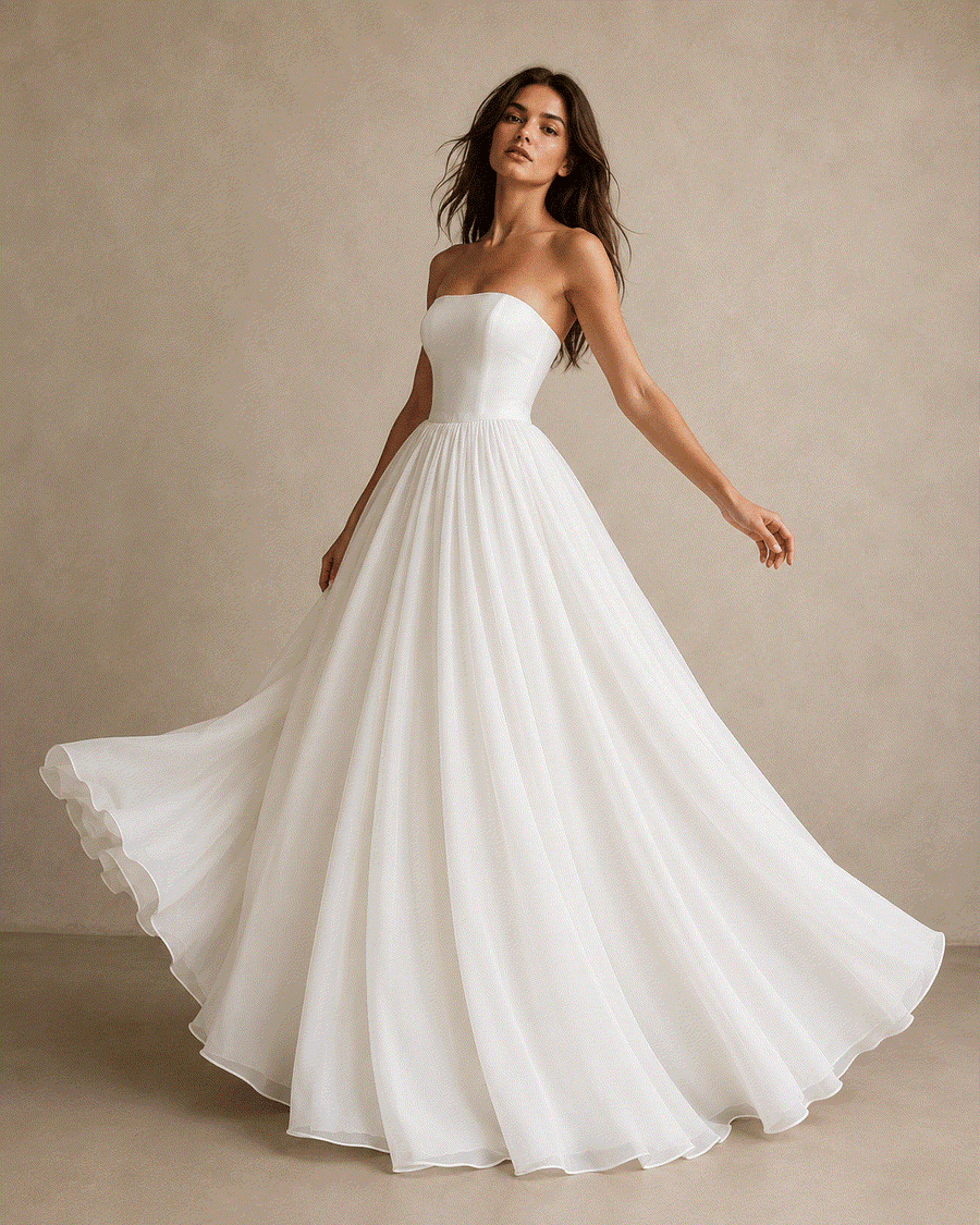 Strapless Chiffon Wedding Dress | Lace-Up Bridal Gown