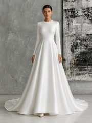 Celestial Duchess Satin Bridal Gown - Sculpted Illusion Back Couture Wedding Dress