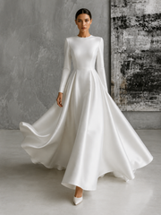Celestial Duchess Satin Bridal Gown - Sculpted Illusion Back Couture Wedding Dress