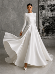 Celestial Duchess Satin Bridal Gown - Sculpted Illusion Back Couture Wedding Dress