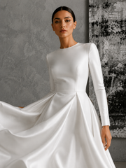 Celestial Duchess Satin Bridal Gown - Sculpted Illusion Back Couture Wedding Dress