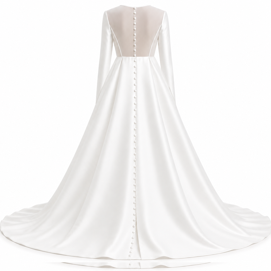 Celestial Duchess Satin Bridal Gown - Sculpted Illusion Back Couture Wedding Dress