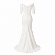 Ivory Off Shoulder Mermaid Wedding Dress - Elegant Sculpted Satin Bridal Gown