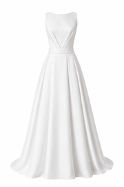 Ethereal Lace Back Bridal Gown - Timeless Satin Elegance with Floating Train