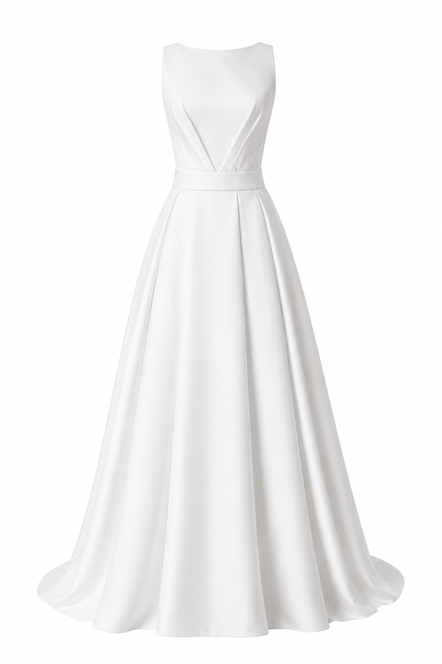 Ethereal Lace Back Bridal Gown - Timeless Satin Elegance with Floating Train