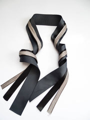 Elegant Charcoal & Black Ribbon Trio Set – Luxury Grosgrain Satin & Woven Decorative Ribbon Bundle