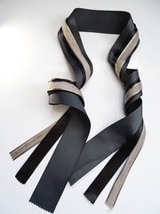 Elegant Charcoal & Black Ribbon Trio Set – Luxury Grosgrain Satin & Woven Decorative Ribbon Bundle