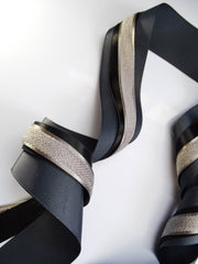 Elegant Charcoal & Black Ribbon Trio Set – Luxury Grosgrain Satin & Woven Decorative Ribbon Bundle