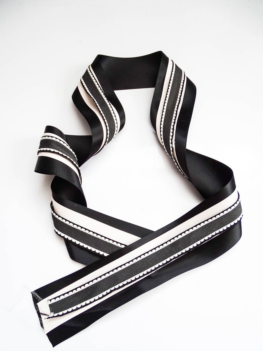 Elegant Black & Blush Pink Ribbon Trio Set – Luxury Satin, Grosgrain & Lace Decorative Ribbon Bundle