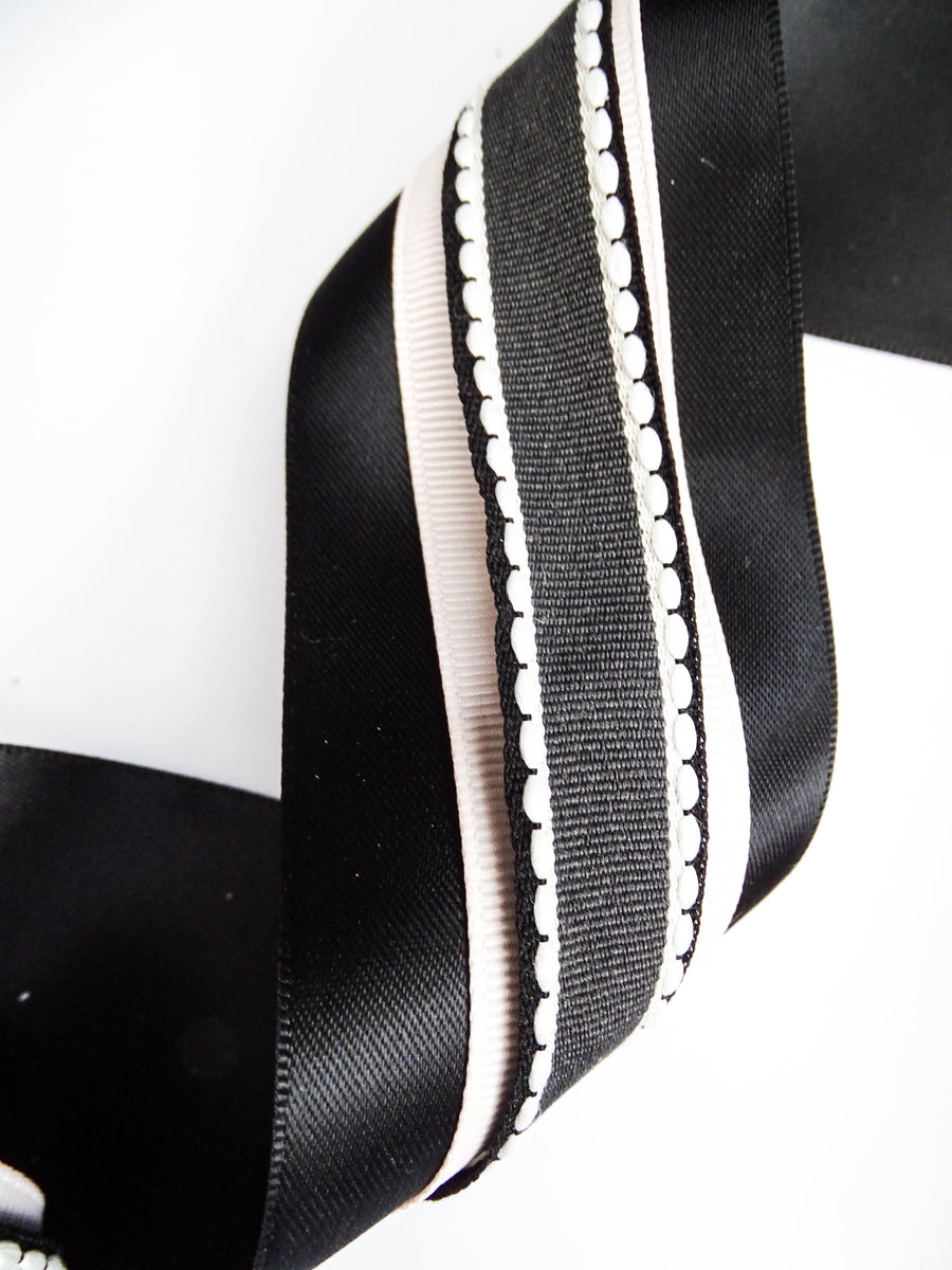 Elegant Black & Blush Pink Ribbon Trio Set – Luxury Satin, Grosgrain & Lace Decorative Ribbon Bundle
