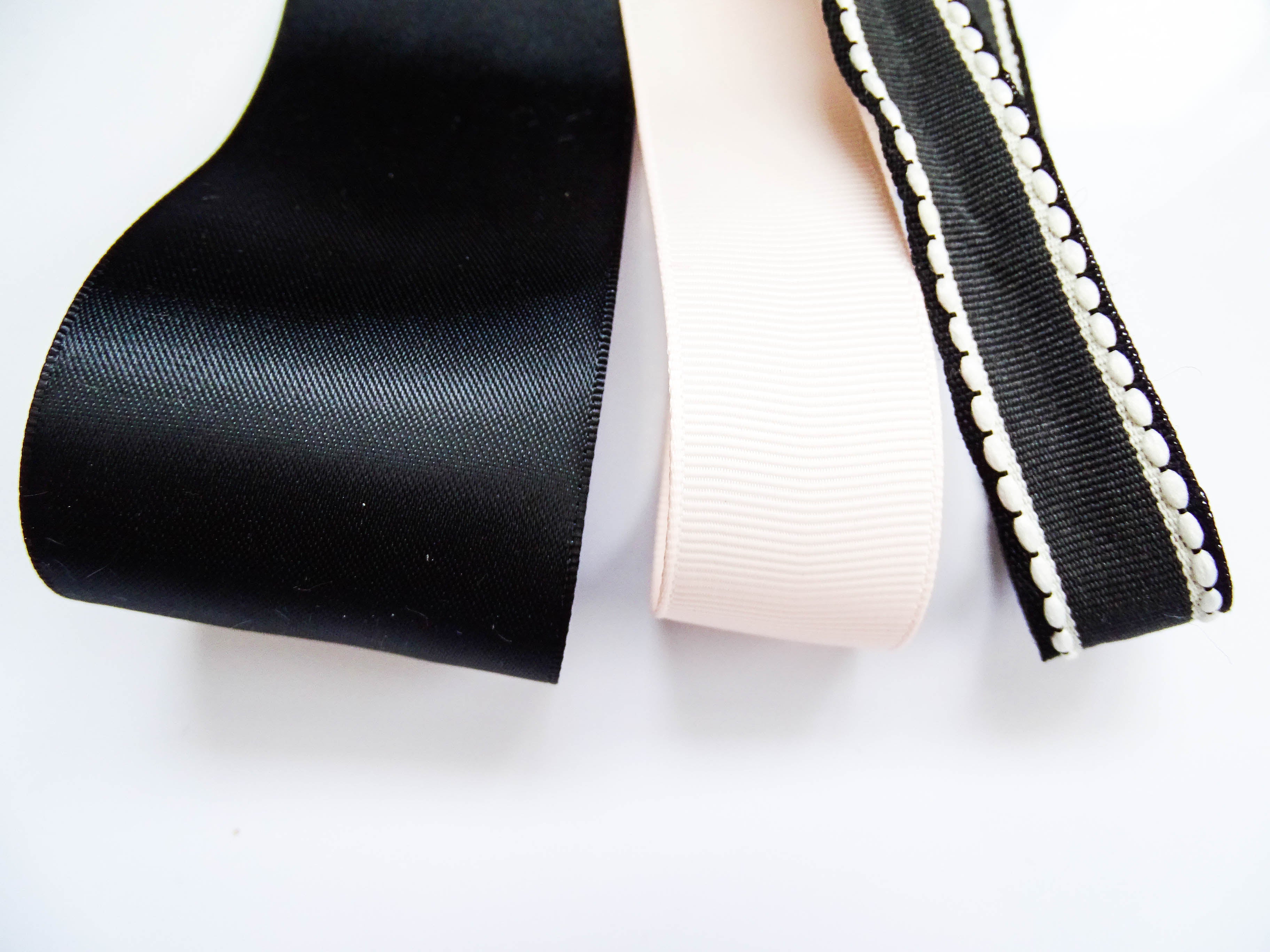 Elegant Black & Blush Pink Ribbon Trio Set – Luxury Satin, Grosgrain & Lace Decorative Ribbon Bundle