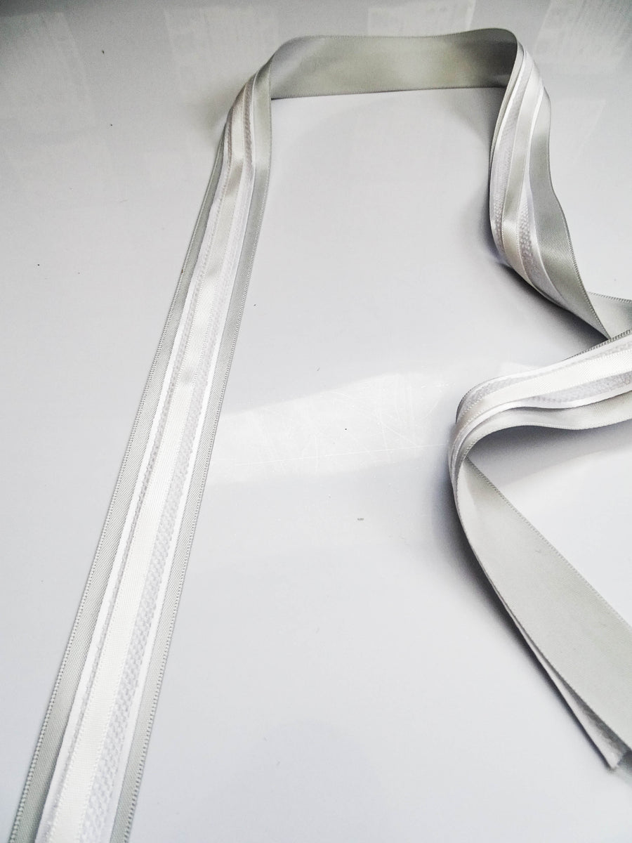 Elegant Silver & White Ribbon Trio Set – Luxury Satin & Woven Decorative Ribbon Bundle for Fashion & Gift Styling