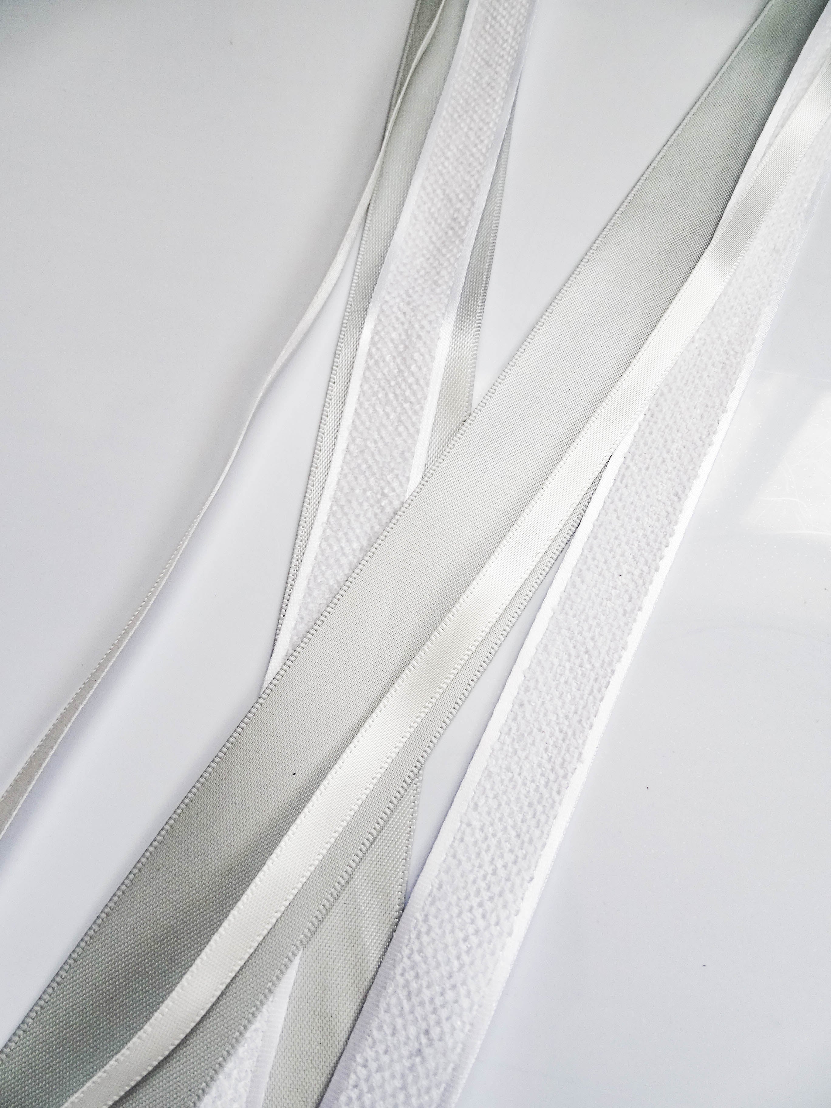 Elegant Silver & White Ribbon Trio Set – Luxury Satin & Woven Decorative Ribbon Bundle for Fashion & Gift Styling
