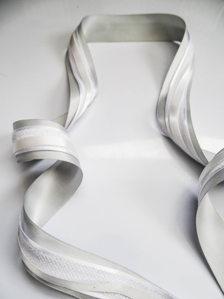 Elegant Silver & White Ribbon Trio Set – Luxury Satin & Woven Decorative Ribbon Bundle for Fashion & Gift Styling