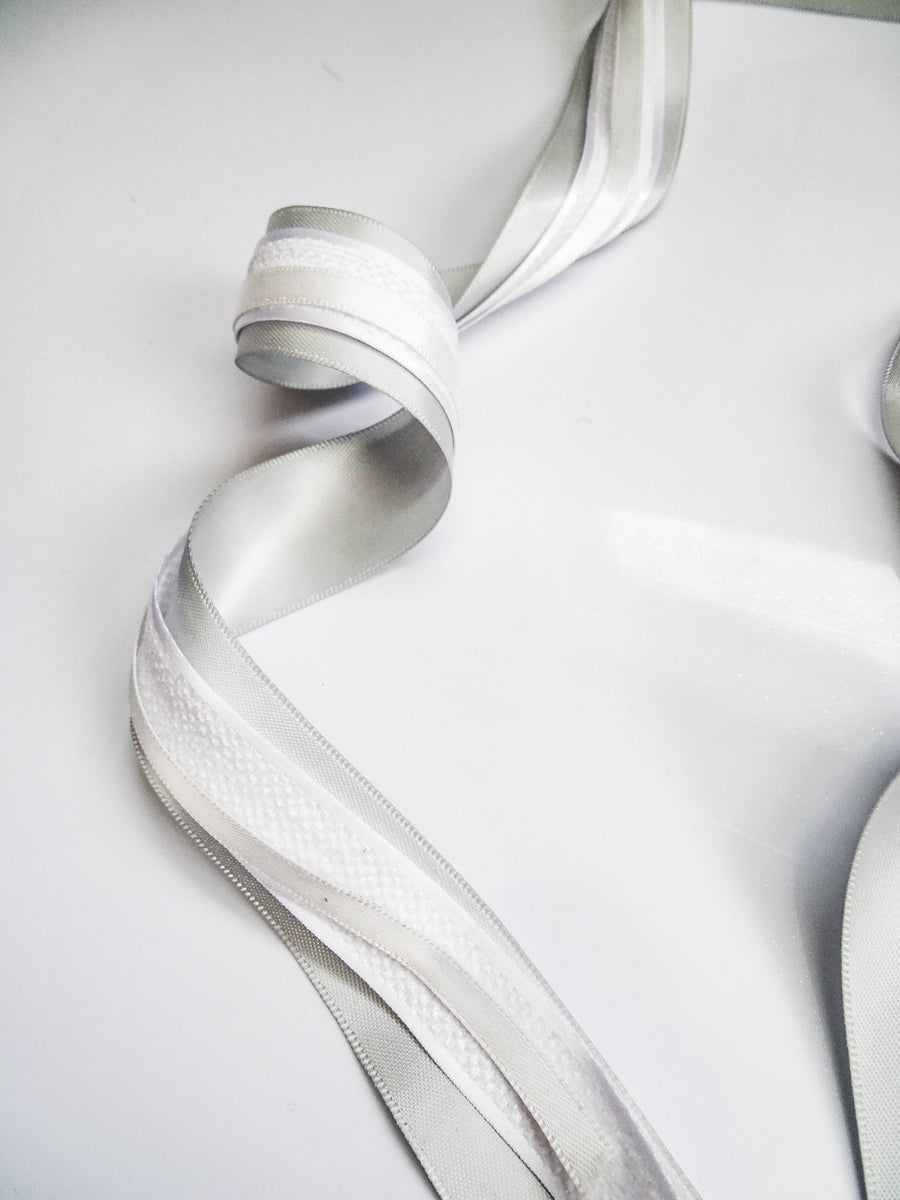 Elegant Silver & White Ribbon Trio Set – Luxury Satin & Woven Decorative Ribbon Bundle for Fashion & Gift Styling
