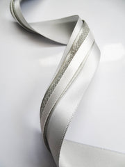 Elegant Silver & Grey Ribbon Trio Set – Luxury Satin & Woven Decorative Ribbon Bundle for Fashion & Gift Styling