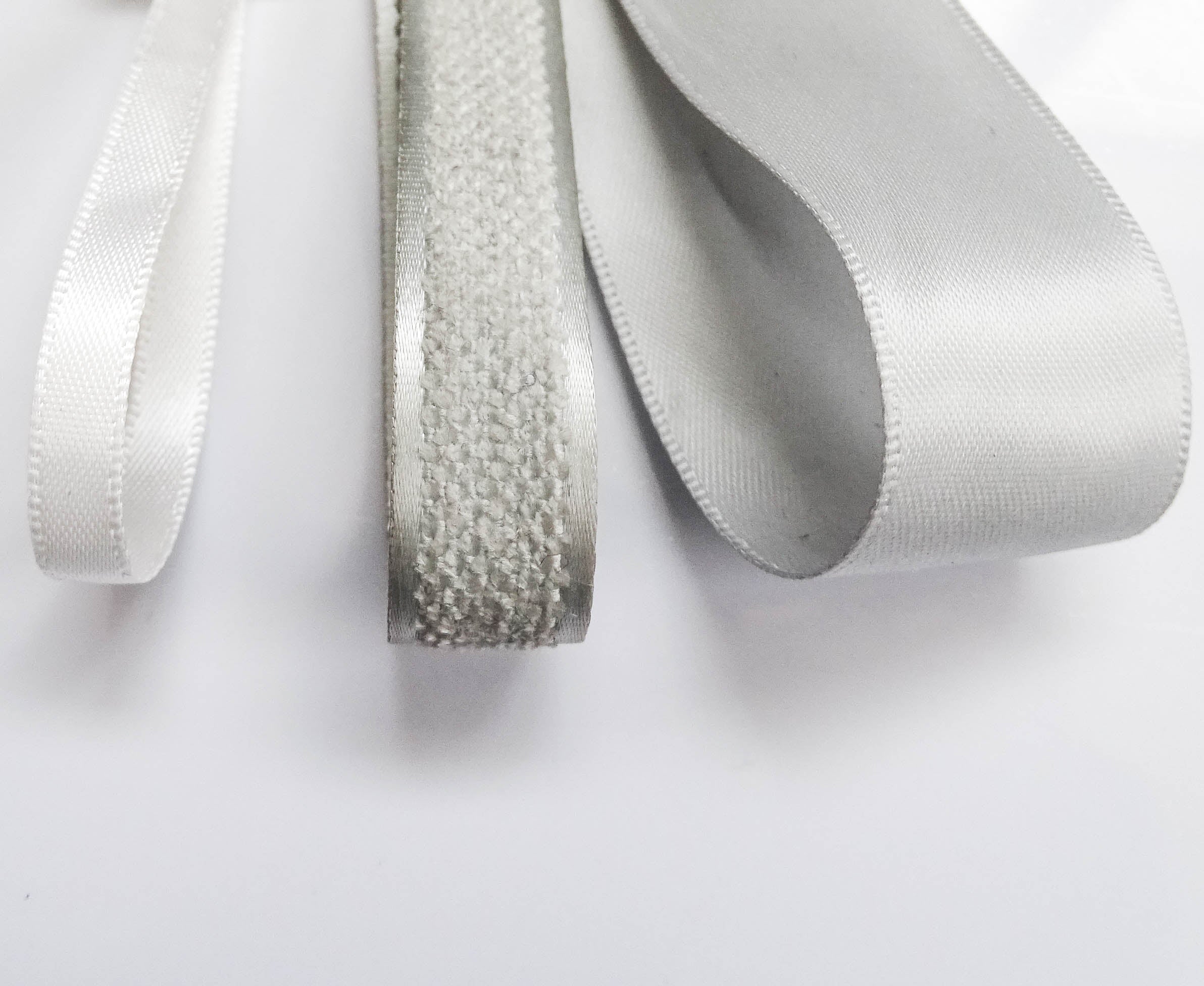 Elegant Silver & Grey Ribbon Trio Set – Luxury Satin & Woven Decorative Ribbon Bundle for Fashion & Gift Styling