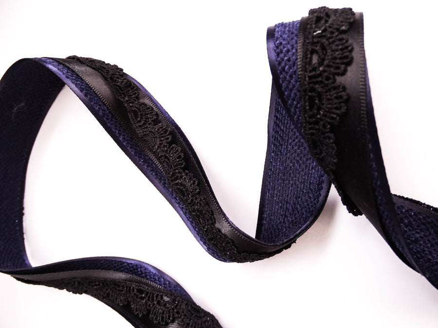 Elegant Silver Navy & Black Ribbon Trio Set – Luxury Woven Satin & Lace Decorative Ribbon Bundle