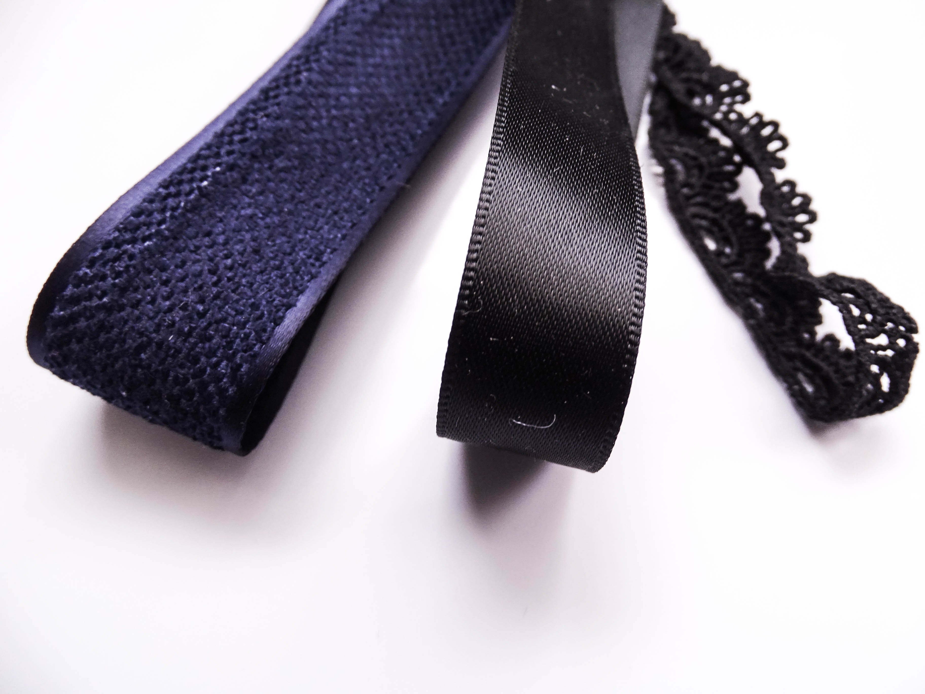 Elegant Silver Navy & Black Ribbon Trio Set – Luxury Woven Satin & Lace Decorative Ribbon Bundle