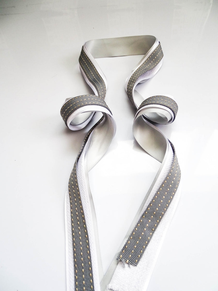 Elegant Silver, White & Grey Ribbon Trio Set – Luxury Satin, Woven & Grosgrain Decorative Ribbon Bundle