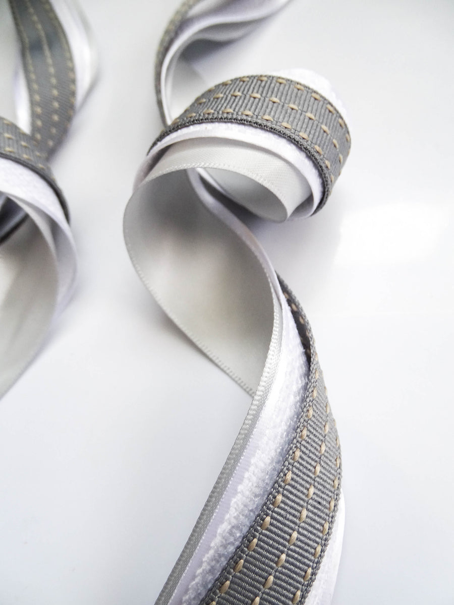 Elegant Silver, White & Grey Ribbon Trio Set – Luxury Satin, Woven & Grosgrain Decorative Ribbon Bundle