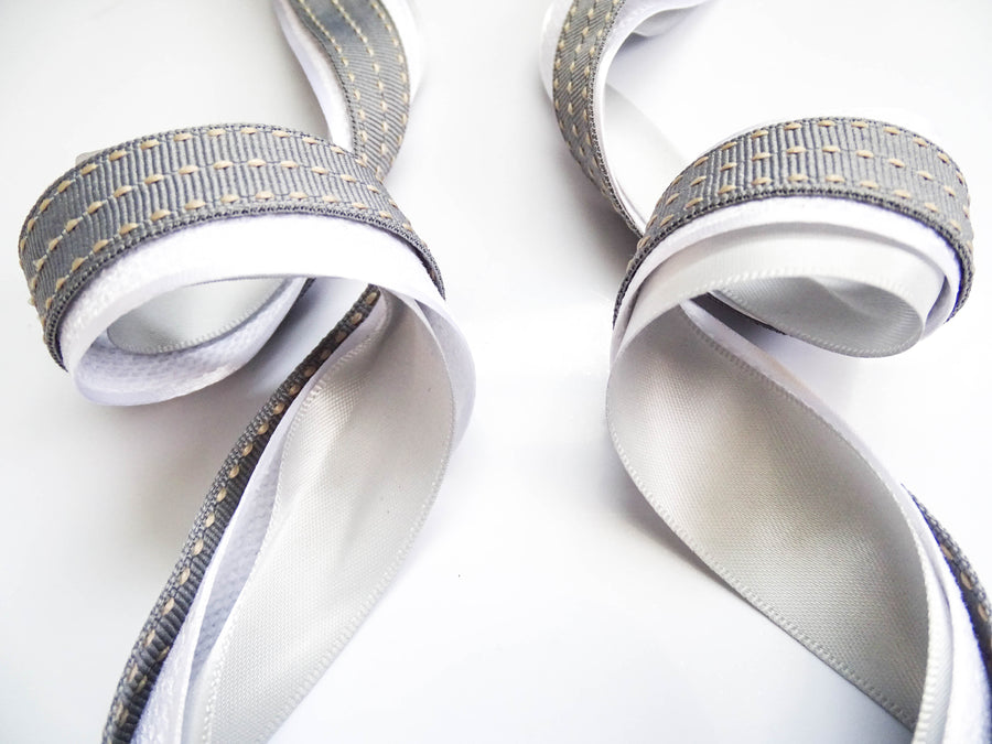 Elegant Silver, White & Grey Ribbon Trio Set – Luxury Satin, Woven & Grosgrain Decorative Ribbon Bundle