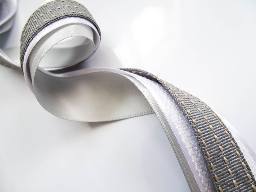 Elegant Silver, White & Grey Ribbon Trio Set – Luxury Satin, Woven & Grosgrain Decorative Ribbon Bundle