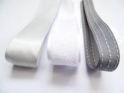 Elegant Silver, White & Grey Ribbon Trio Set – Luxury Satin, Woven & Grosgrain Decorative Ribbon Bundle