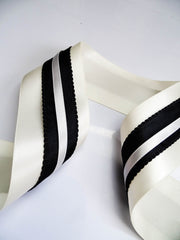 Elegant Cream Yellow & Black Lace Satin Ribbon Trio Set – Luxury Decorative Ribbon Bundle for Fashion & Gift Styling