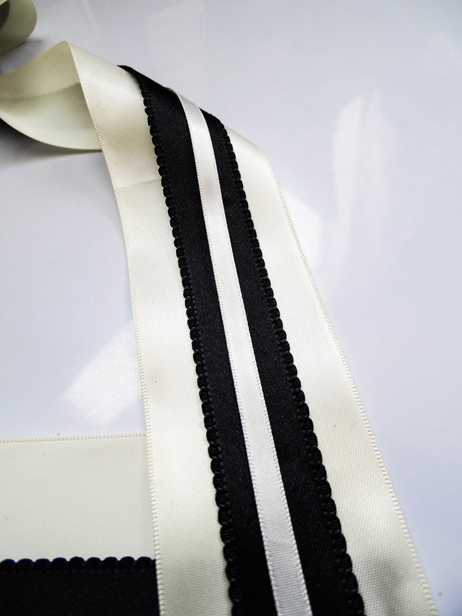 Elegant Cream Yellow & Black Lace Satin Ribbon Trio Set – Luxury Decorative Ribbon Bundle for Fashion & Gift Styling