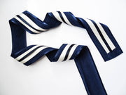 Elegant Navy & Cream Ribbon Trio Set – Luxury Woven & Satin Decorative Ribbon Bundle for Fashion & Gift Styling