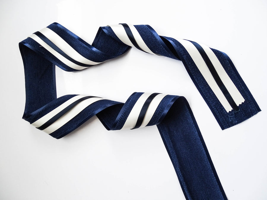 Elegant Navy & Cream Ribbon Trio Set – Luxury Woven & Satin Decorative Ribbon Bundle for Fashion & Gift Styling